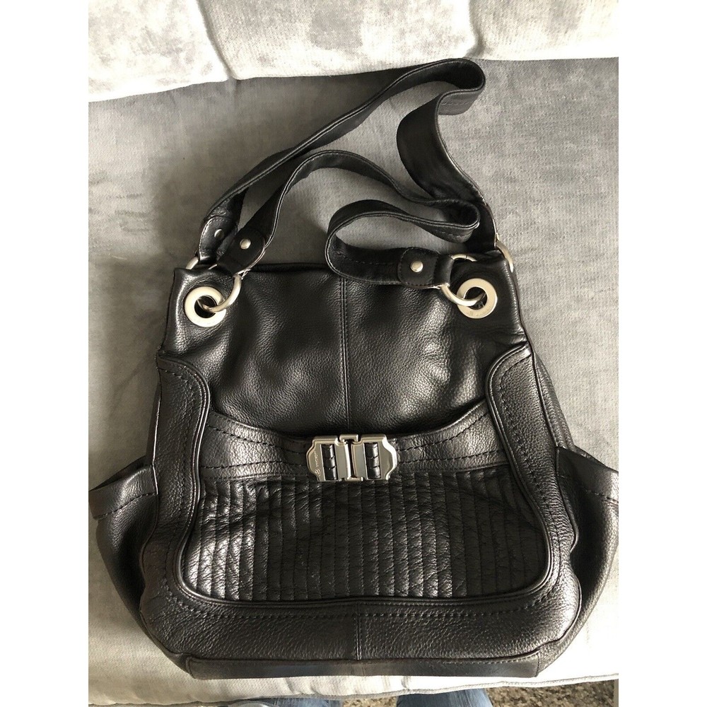 B. Makowsky Leather Large Tote Purse Shoulder Bag‎ with Silver Hardware